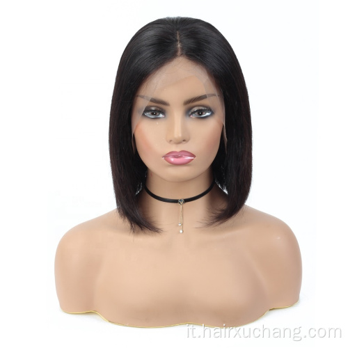 Black Straight 13x6 pizzo anteriore bob parrucca bombardiere Virgin Human Hair Wigs HD Hum Human Lace Wig